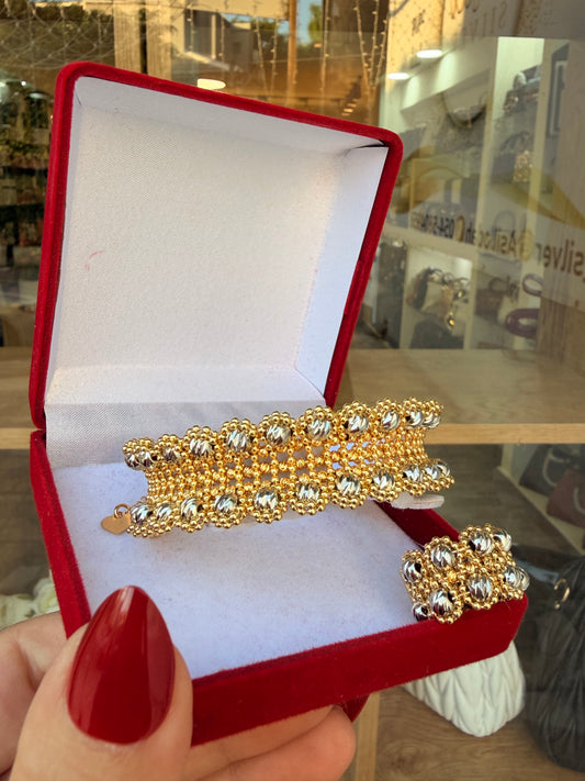 اسواره ذهبي باضافه خرز فضي وخاتم